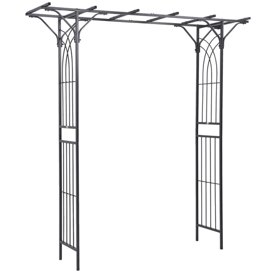 210cm Decorative Metal Garden Trellis Arch with Durable Steel Tubing & Scrollwork, Dark Gre