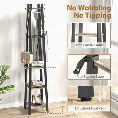Industrial-Style Four Shelf Coat Stand