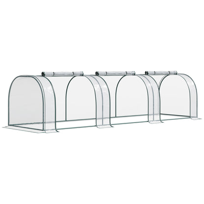 Mini Greenhouse, Small Polytunnel Green House with Zipped Doors, Steel Frame for Garden Patio, 300 x 100 x 80cm, Clear