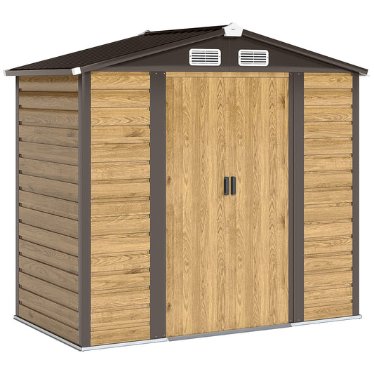 7 x 4ft Garden Shed, Easy to Assemble, Double Doors with Lock, Outdoor Metal Shed with Vents and Gloves, Garden Storage Shed