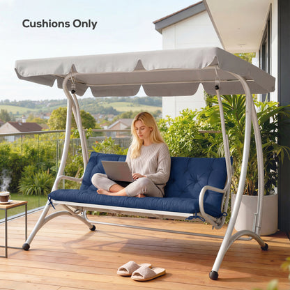 3 Seater Bench Cushion, Garden Chair Cushion with Back and Ties for Indoor and Outdoor Use, 98 x 150 cm, Dark Blue