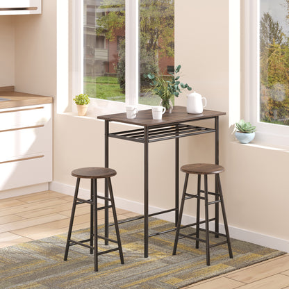 Bar Table Set, Bar Table and Stools Set, Footrest and Storage Shelf, for Kitchen, Dining Room, Pub, Cafe