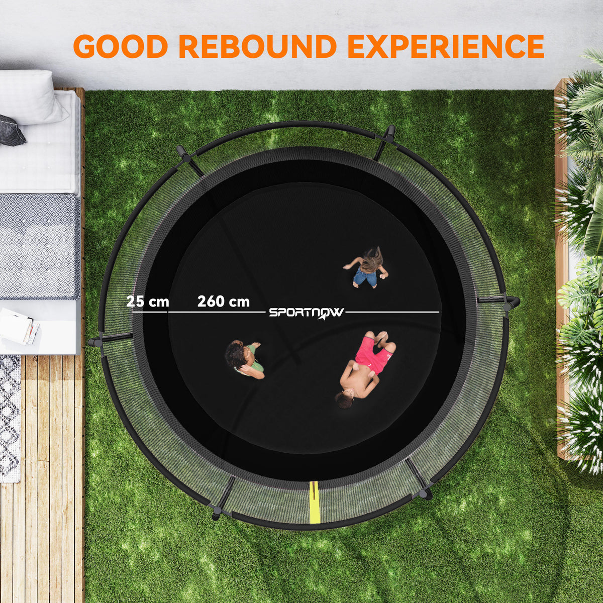 10ft Outdoor Trampoline with Enclosure Net, Spring Cover, Black