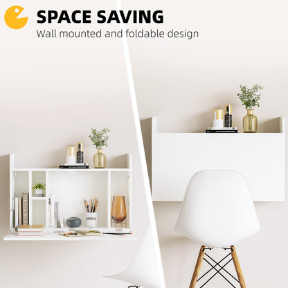 Wall Mounted Table, Drop Leaf Floating Laptop Desk with Space Saving Storage Compartments for Home Office and Study, 77cm x 20cm x 51cm