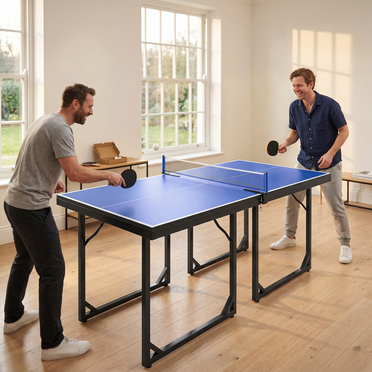6ft Table Tennis Table, Ping Pong Table with Net, Foldable and Portable Ping Pong Set for Indoor Use, Easy Assemble, Midsize, Blue