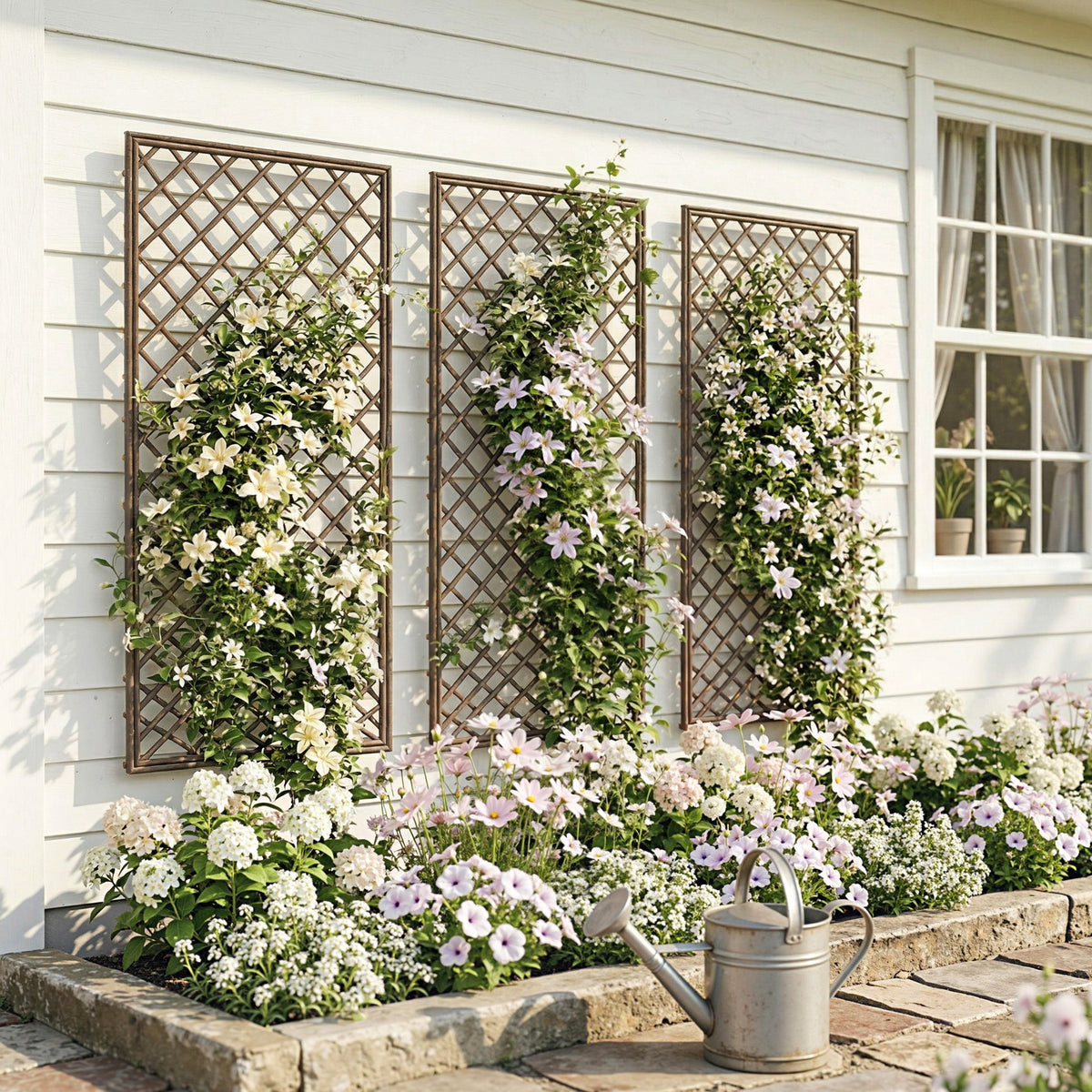 Garden Trellis, Decorative Trellis Panels for Climbing Outdoor Plants, Natural Wood Finish