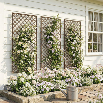 Garden Trellis, Decorative Trellis Panels for Climbing Outdoor Plants, Natural Wood Finish