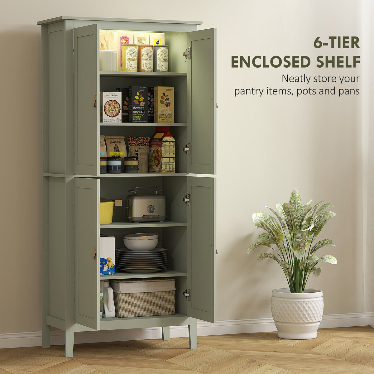 Tall Pantry Cupboard with Motion Sensor LED Light