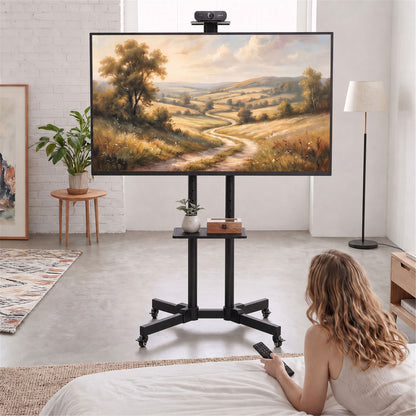Mobile TV Stand on Wheels for 32-75 Inch Screens, Mobile TV Cart with Tilt, Height Adjustable, Black