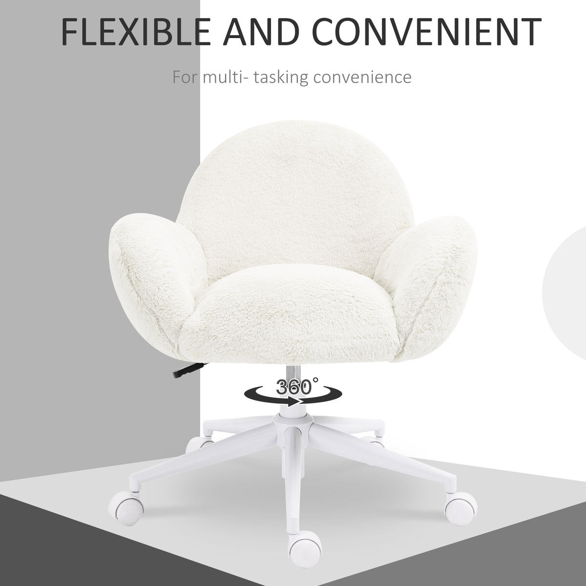 Makeup Vanity Chair, Cute Fluffy Desk Chair with Rolling Wheels for Bedroom Living Room