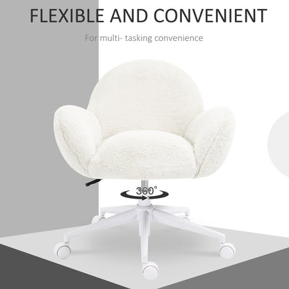 Makeup Vanity Chair, Cute Fluffy Desk Chair with Rolling Wheels for Bedroom Living Room