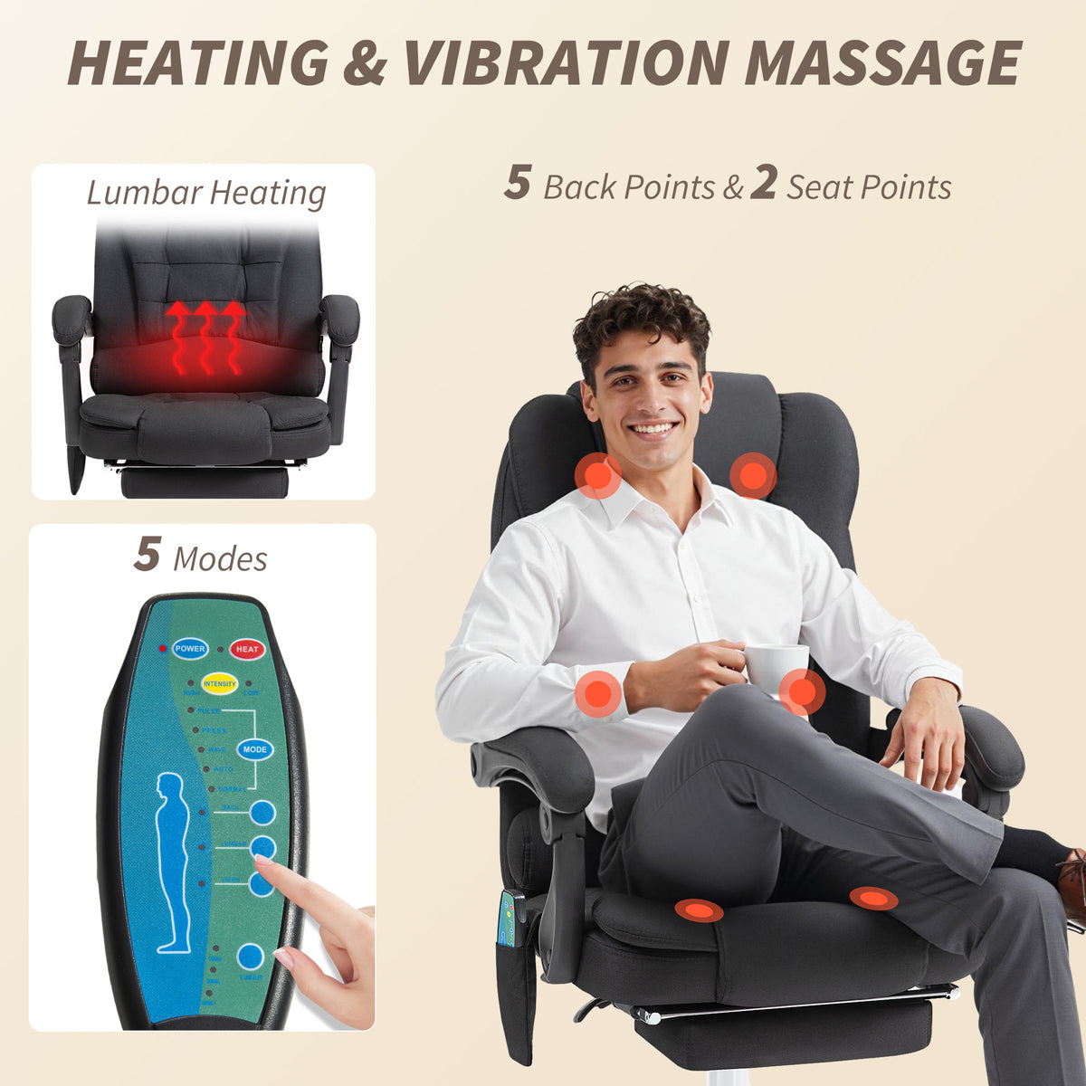 Six-Point Massage and Heated Office Chair with 135°Recline Back