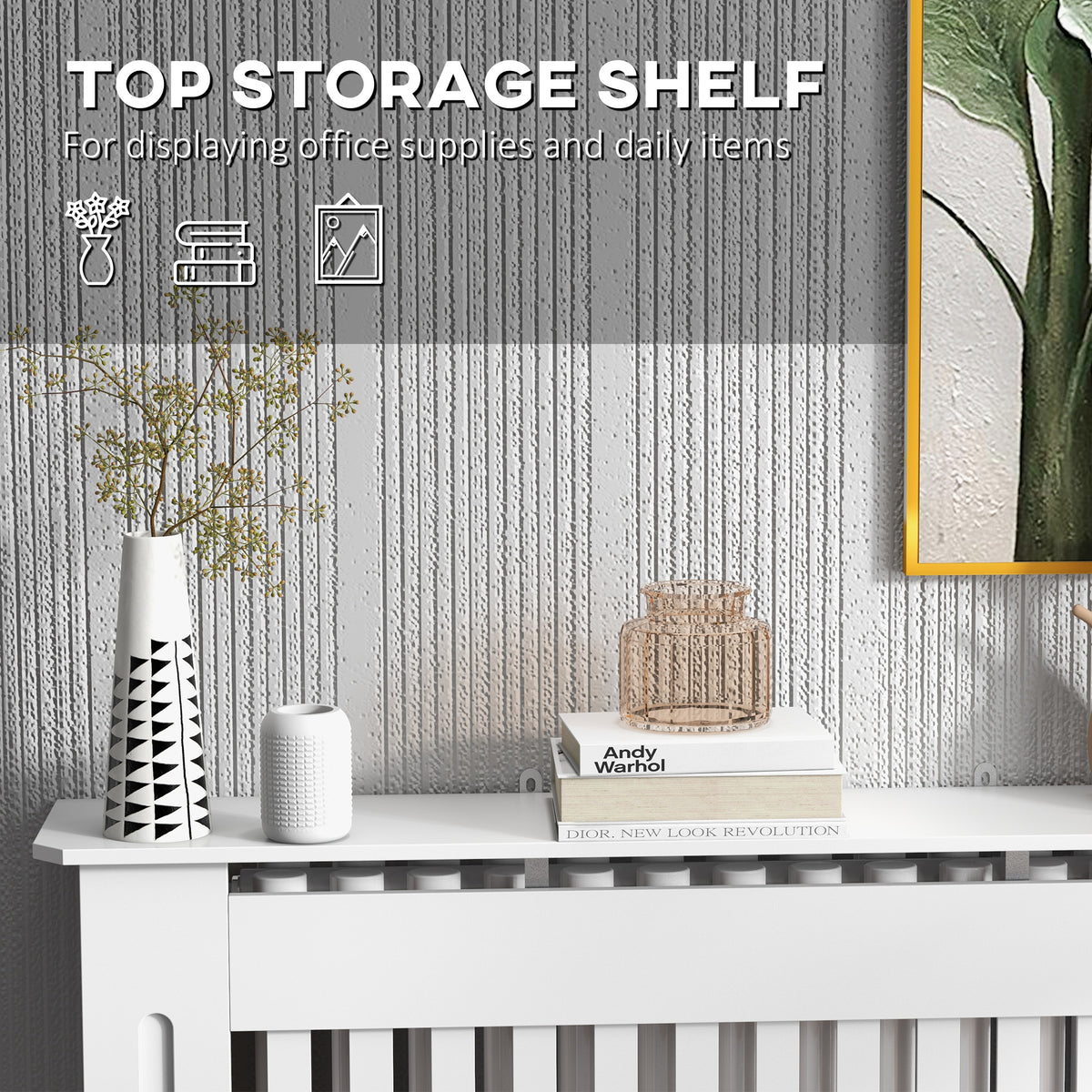 Slatted Radiator Cover Painted Cabinet MDF Lined Grill in White (112L x 19W x 81H cm)