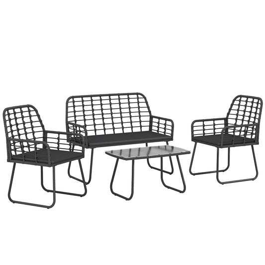 4 Piece Rattan Garden Furniture Set, Outdoor Patio Furniture with Loveseat