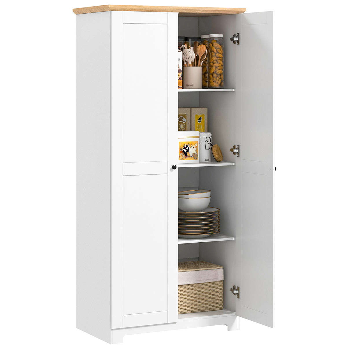 172cm Kitchen Cupboard, Freestanding Storage Cabinet with Doors and Shelves, Modern 2-Door Kitchen Pantry Cupboard for Dining Room