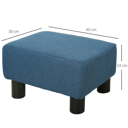 Linen Fabric Footstool Ottoman Cube with 4 Plastic Legs, Blue