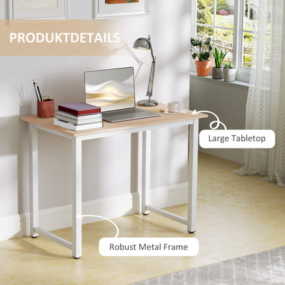 Computer Desk, Writing Table, 100 x 60 x 76cm Workstation for Home Office, Study with Metal Frame, Simple Assembly, White