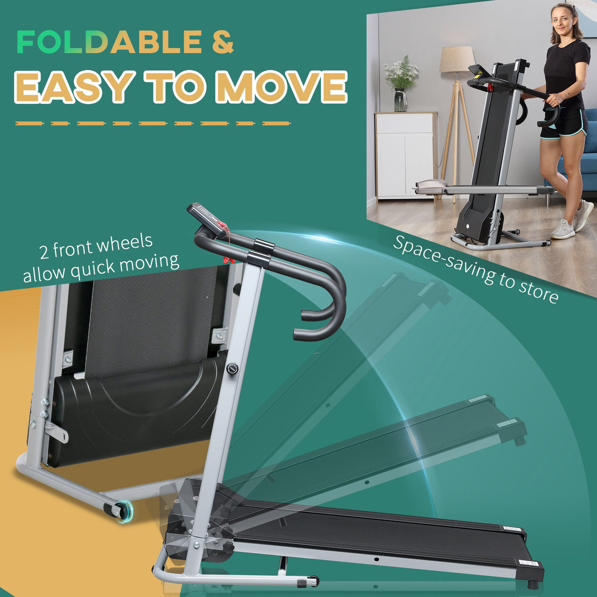 Folding Treadmill with Incline, Walking Pad Treadmill for Home, 1-10km/h Under Desk Running Machine with LCD Display and Wheels, No Assembly, Grey