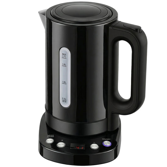 Electric Kettle, 1.7L, Fast Boil, 3kW Water Kettle with UK Strix Thermostat, Keep Warm Function, LCD Base