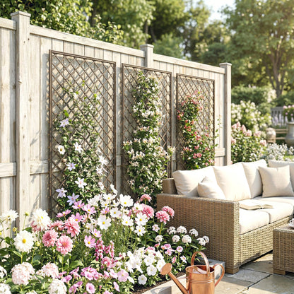 Garden Trellis, Decorative Trellis Panels for Climbing Outdoor Plants, Natural Wood Finish