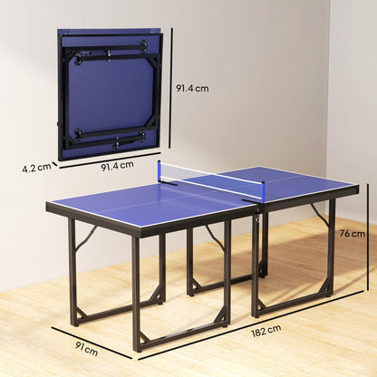 6ft Table Tennis Table, Ping Pong Table with Net, Foldable and Portable Ping Pong Set for Indoor Use, Easy Assemble, Midsize, Blue