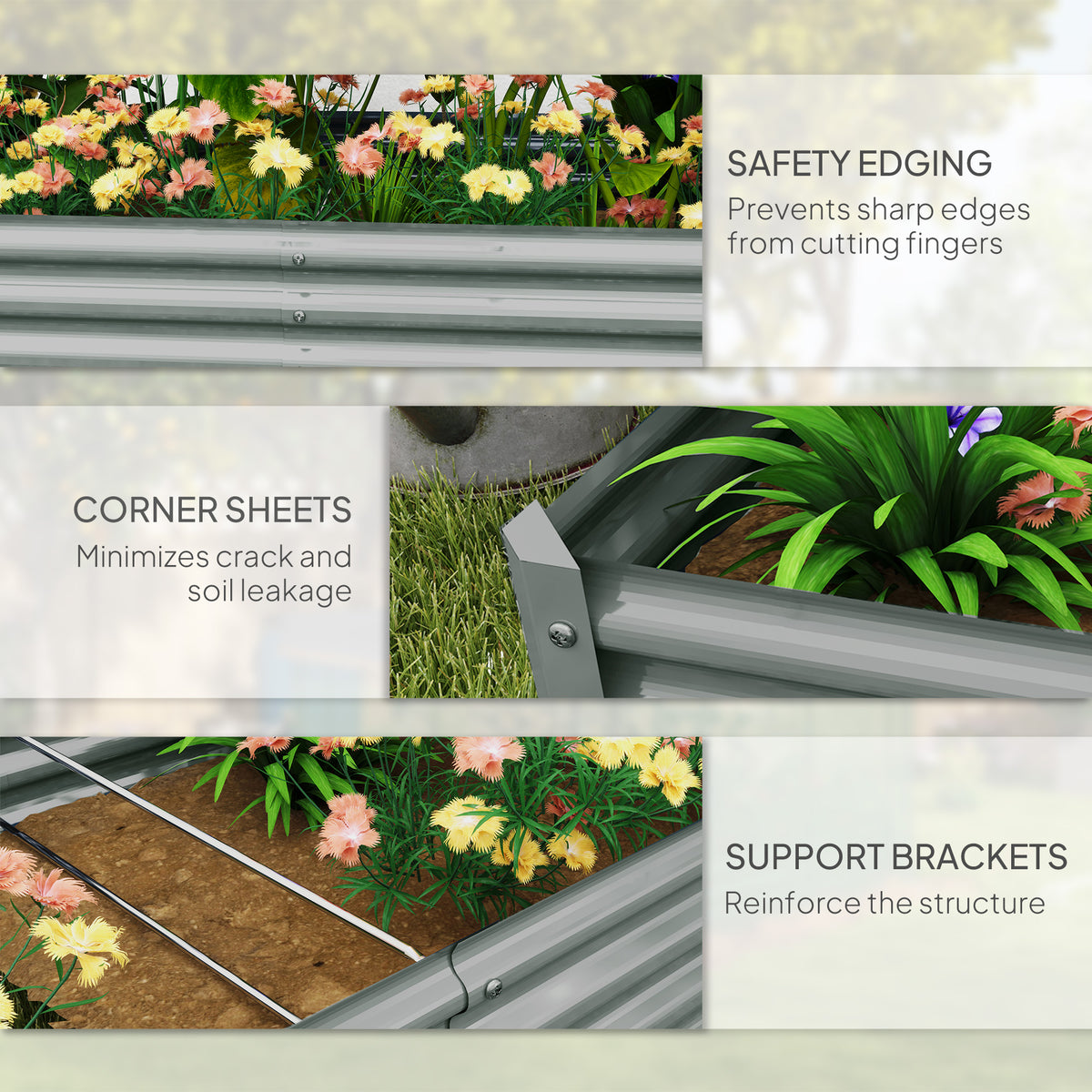 180 x 90cm Galvanised Steel Open Planter - Silver