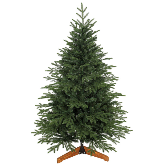 150cm Artificial Christmas Tree Full Hinged Xmas Tree Solid Pine Wood Stand, Green
