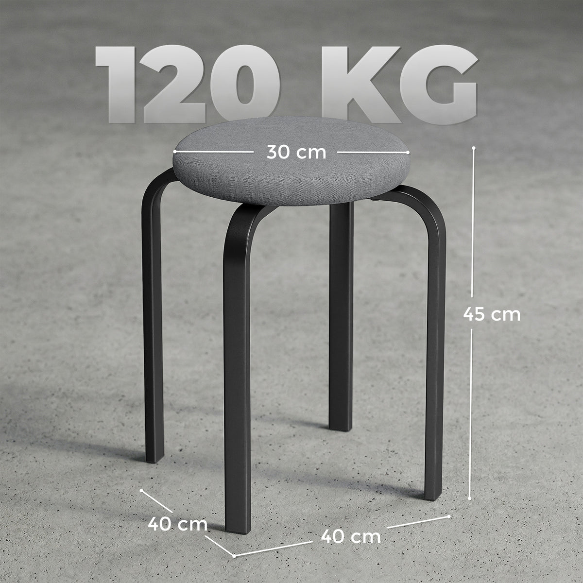 Stackable Stools Modern Cushioned Round Backless Stools Set of 4 Kitchen Dining Room Dark Grey