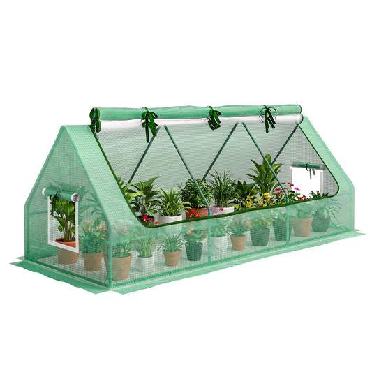 Portable Small Polytunnel, Mini Greenhouse with Mesh Windows for Indoor and Outdoor, 240x90x90cm, Green