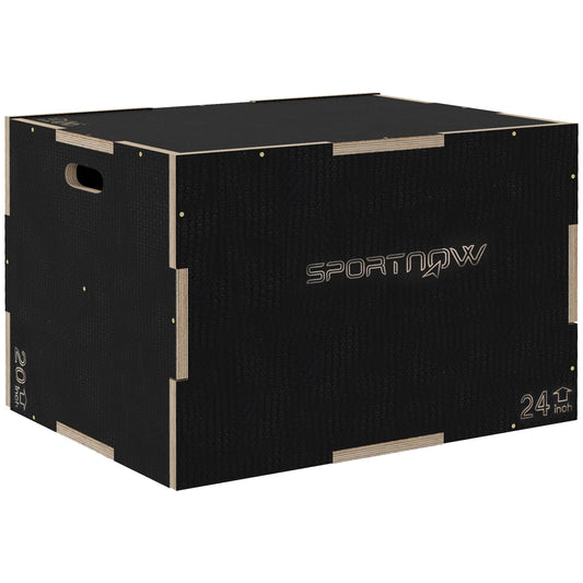 Multi-Faceted Jump Box, Wooden Step Up Box, for Home, Gym, Exercise, 20.1"/24"/30"- Black