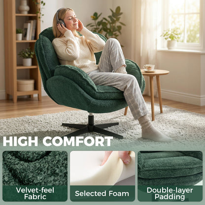 Modern Wingback Accent Chair, Velvet Armchair with Four-Star Base, S-Springs, Swivel