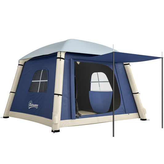 Inflatable Camping Tent with Hand Pump, Easy Setup 1/2 Person Blackout Blow Up Tent, Dark Blue