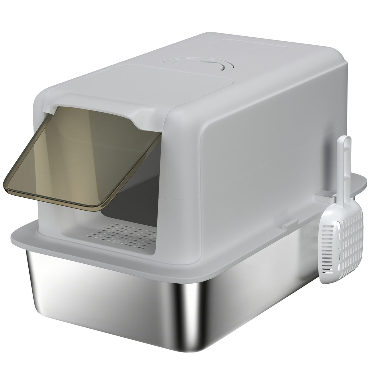 Stainless Steel Cat Litter Box with Removable Lid, Scoop, Filter Bags, for Larger Cats