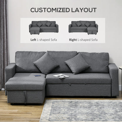 3 Seater Sofa Bed with Storage, Dark Grey