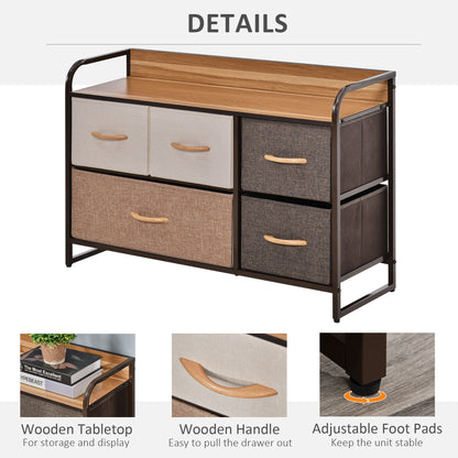 5-Drawer Dresser, 2-Tier Storage Organizer, Tower Unit for Bedroom Hallway Closets with Steel Frame Wooden Top