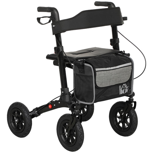 Folding Rollator Walker with Padded Seat, Backrest, Lightweight Walking Frame with Storage Bag, Dual Brakes, All-terrain Wheels, Adjustable Handle Height, 4 Wheeled Walker for Seniors, Black