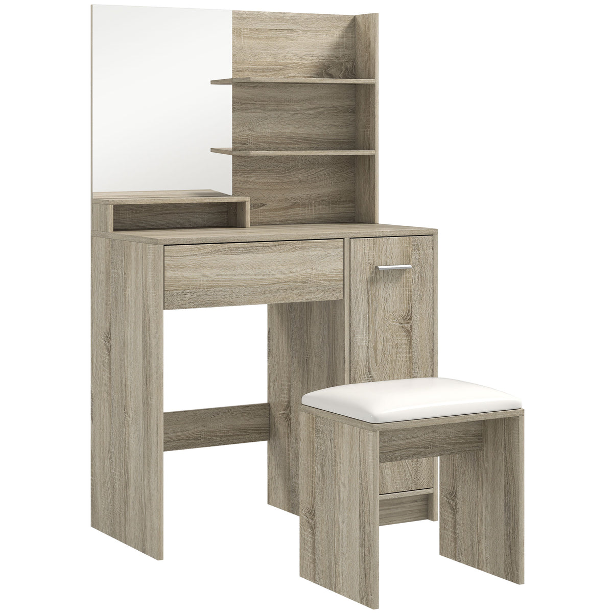 Dressing Table and Stool Set, with Storage - Wood-Effect