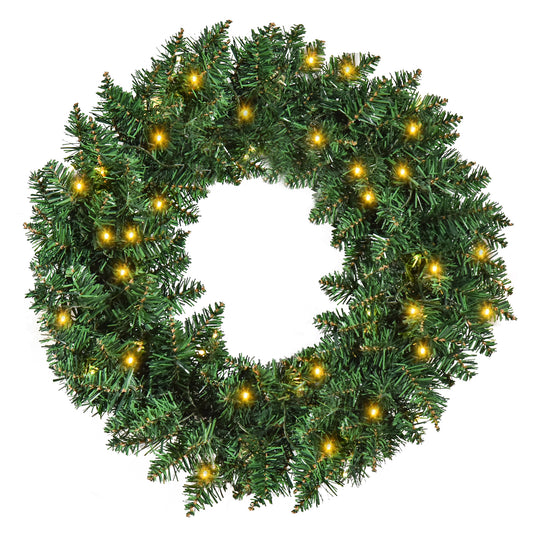 55CM Pre-lit Christmas Wreath with 50 Warm White LED Ideal Xmas Artificial Door Decoration