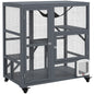 Cat House, Wooden Indoor Catio Cat Enclosure on Wheels, Wooden Kitty Cage with Platforms, Hammock, Light Grey