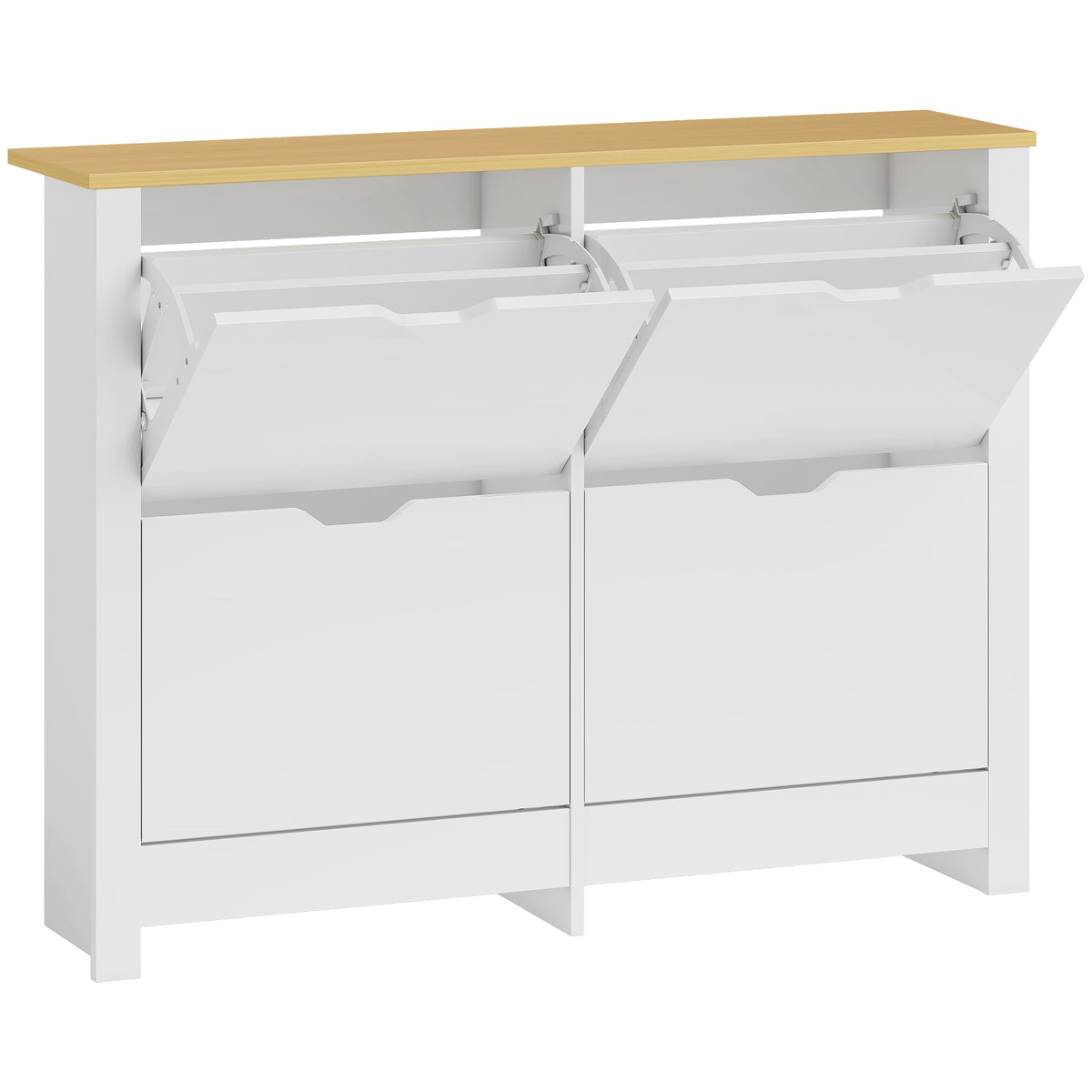 Slim Shoe Cabinet, Narrow Shoe Cupboard with 4 Flip Drawers, Adjustable Shelves for 16 Pairs of Shoes, White