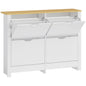 Slim Shoe Cabinet, Narrow Shoe Cupboard with 4 Flip Drawers, Adjustable Shelves for 16 Pairs of Shoes, White
