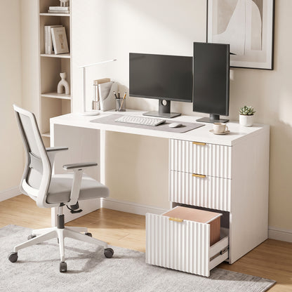 Computer Desk with 3 Drawers Reversible Home Office Desk 120 cm, White