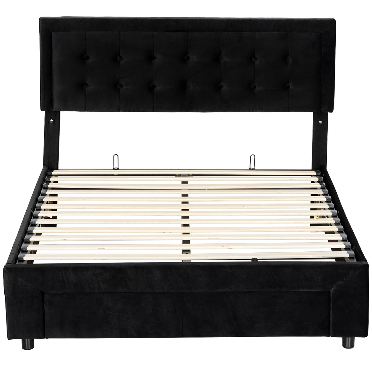 King Size Ottoman Bed Frame, with Front Drawer - Black