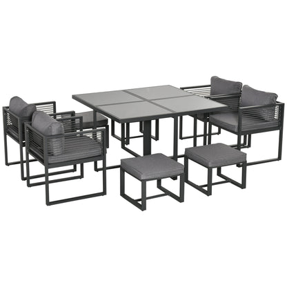 Nine-Piece Aluminium Garden Set, with Glass-Top Table - Grey