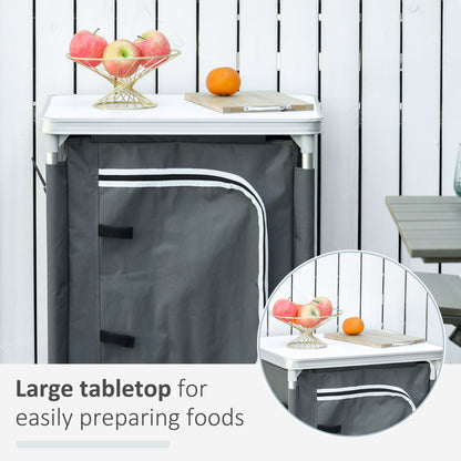2-Shelf Camping Cupboard Camping Kitchen Station Cook Table Aluminum, Storage Organiser for BBQ Party Picnics Backyards with Carrying Bag