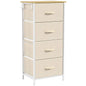Chest of Drawers with 4 Fabric Drawers, Tall Storage Unit with 2 Hooks and Steel Frame for Bedroom, Beige