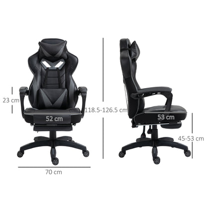 Computer Gaming Chair, Racing Desk Chair with Lumbar Support and Footrest, PU Leather Gamer Chair with Headrest and Swivel Wheels for Home, Grey