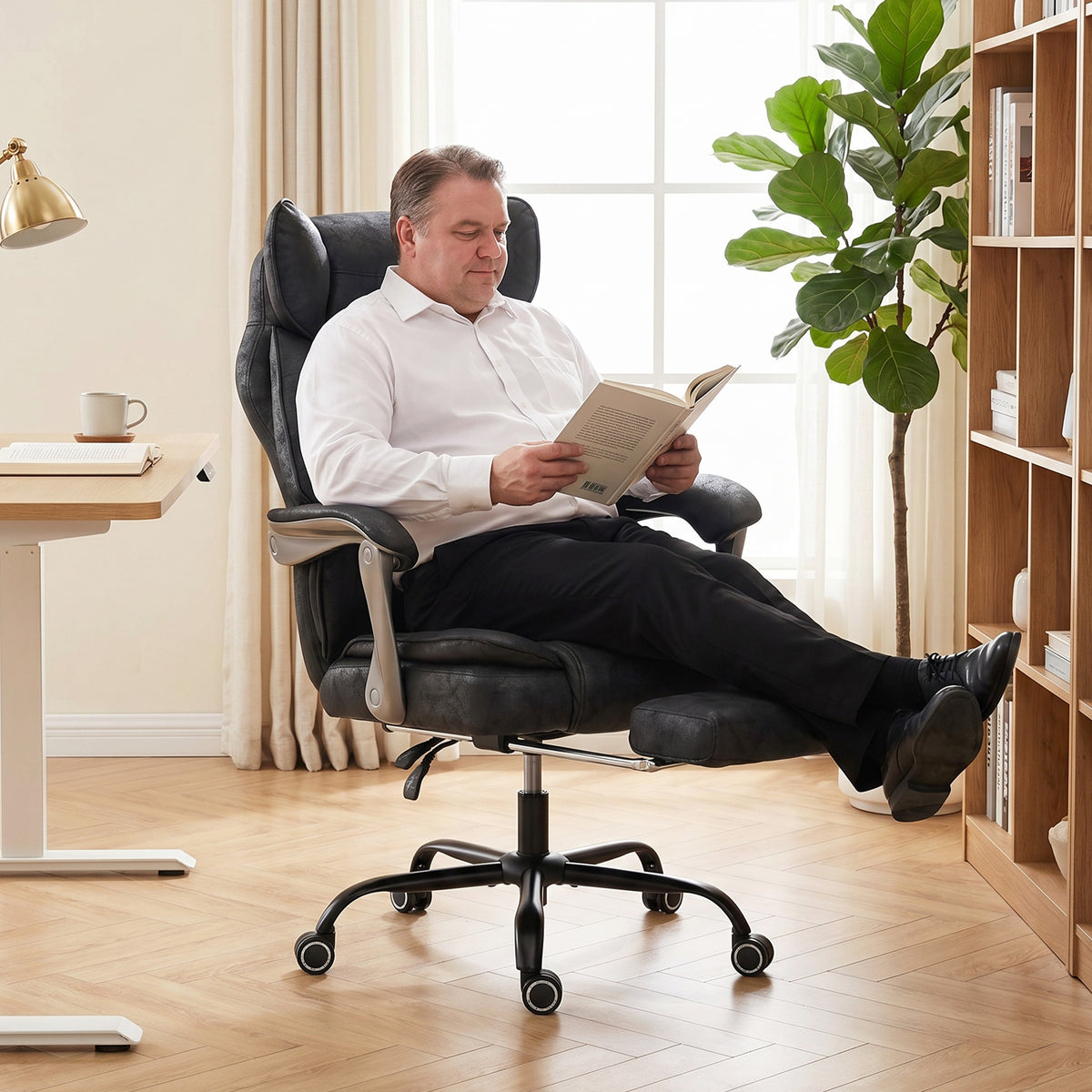 Executive Office Chair, Leathaire Big and Tall Office Chair 180 kg with Wide Seat, Reclining, Lumbar Support