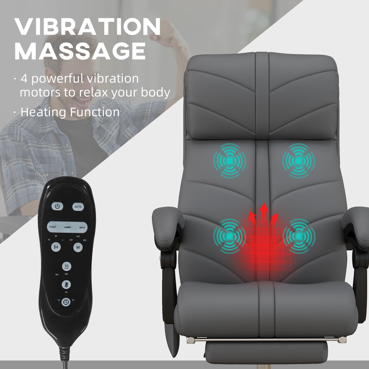 High Back Vibration Massage Office Chair, Heated Reclining PU Leather Computer Chair with Footrest