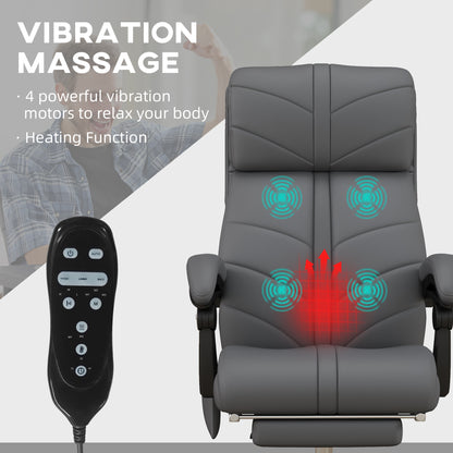High Back Vibration Massage Office Chair, Heated Reclining PU Leather Computer Chair with Footrest